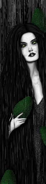 Free dark romance bookmark featuring a goth lady with green leaves